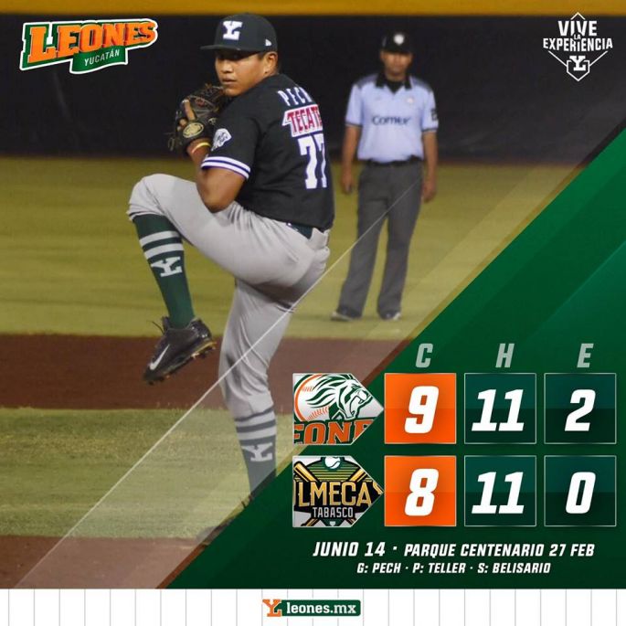 Cardiaco triunfo de los Leones de Yucatán en el segundo juego: 9x8 a los Olmecas  