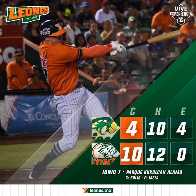 Con grand slam de Heras, los Leones apalean a los Pericos y aseguran la serie: 10x4