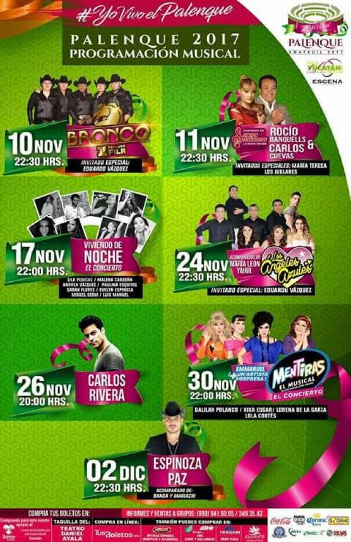 Artistas nacionales y locales integrarán el elenco del palenque de la Feria de Xmatkuil 2017
