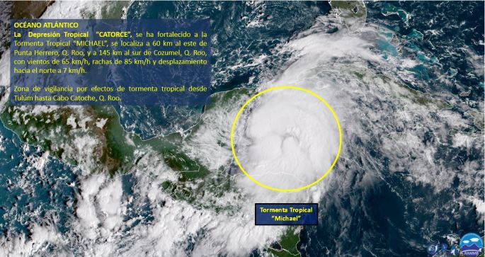 ALERTA: Se genera frente a las costas de Quintana Roo la Tormenta Tropical Michael