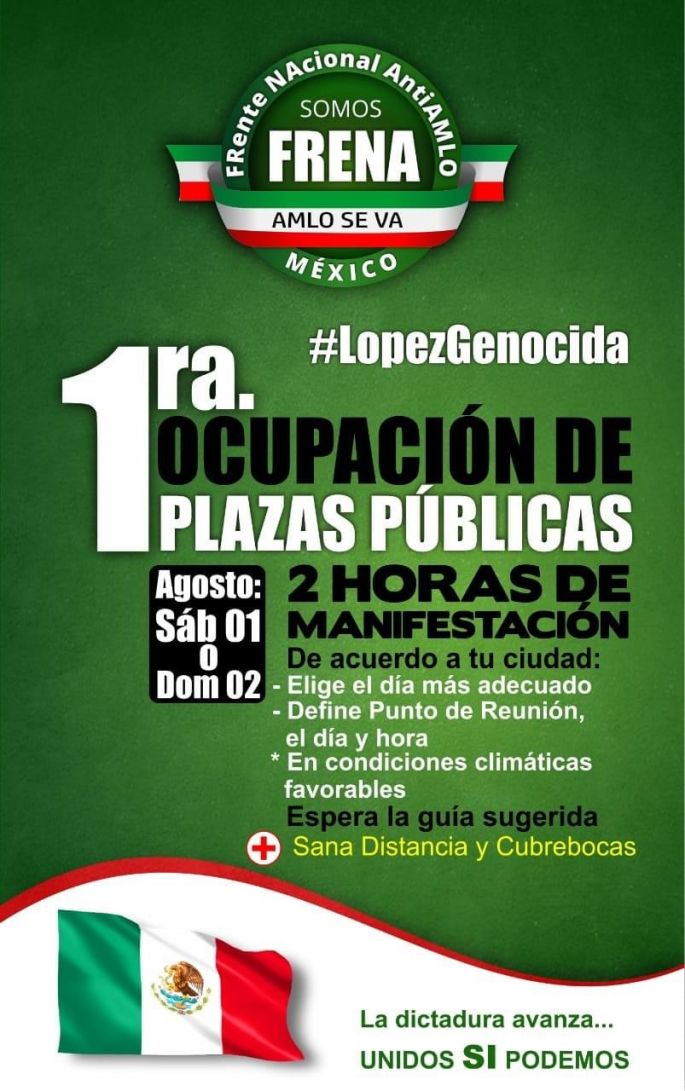 En plena pandemia, grupo ANTI-AMLO convoca a “ocupar” plazas públicas en protesta contra el gobierno federal 