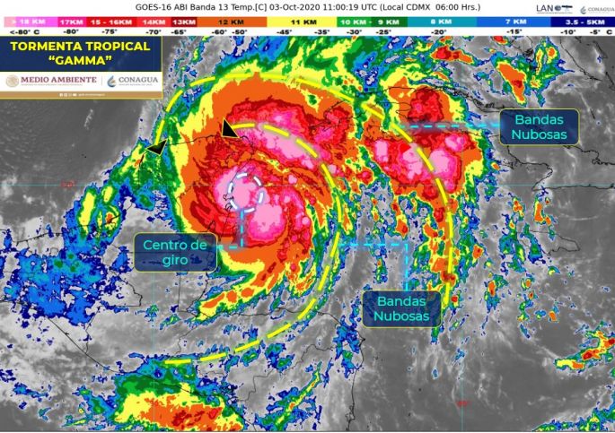 CENTRO DE LA TORMENTA TROPICAL GAMMA SE UBICA FRENTE A LAS COSTAS DE QUINTANA ROO