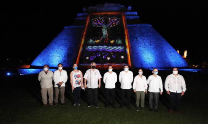 El Gobernador Mauricio Vila Dosal supervisa el espectáculo audio-lumínico Ecos de Uxmal