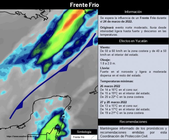 Se aproxima otro frente frío, que refrescará temperatura en Yucatán