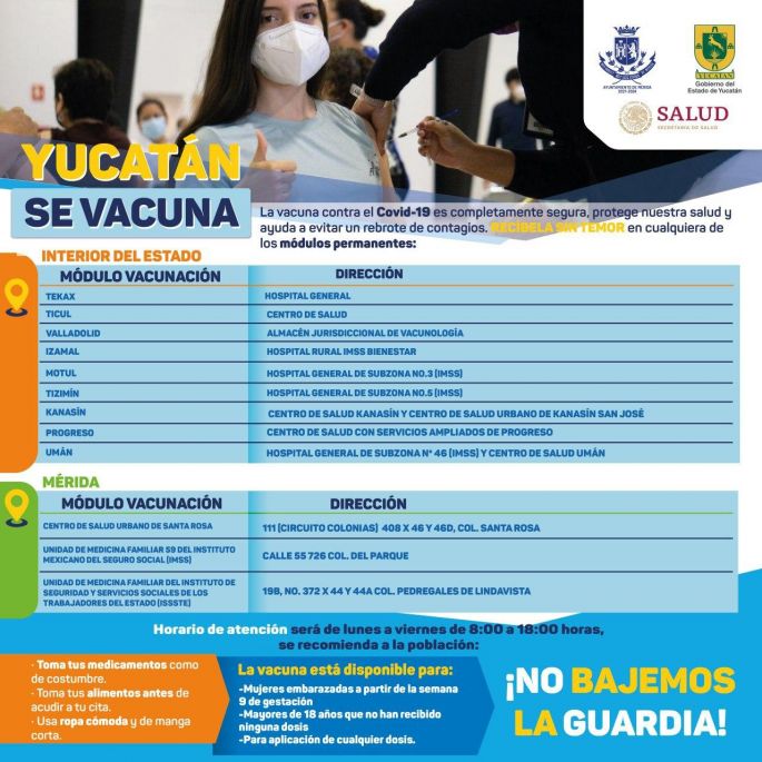 Se instalarán nuevos módulos permanentes de vacunación contra el Coronavirus en Umán, Kanasín y Progreso