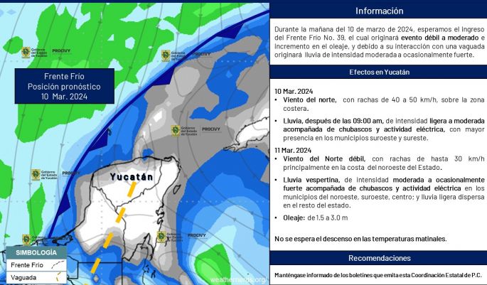 Frente frío provocará este domingo leve refrescamiento de temperatura