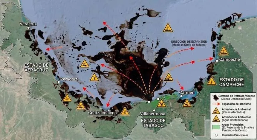 Derrame de petróleo sin control en el Golfo de México; organizaciones ambientales contradicen versiones oficial sobre limpieza