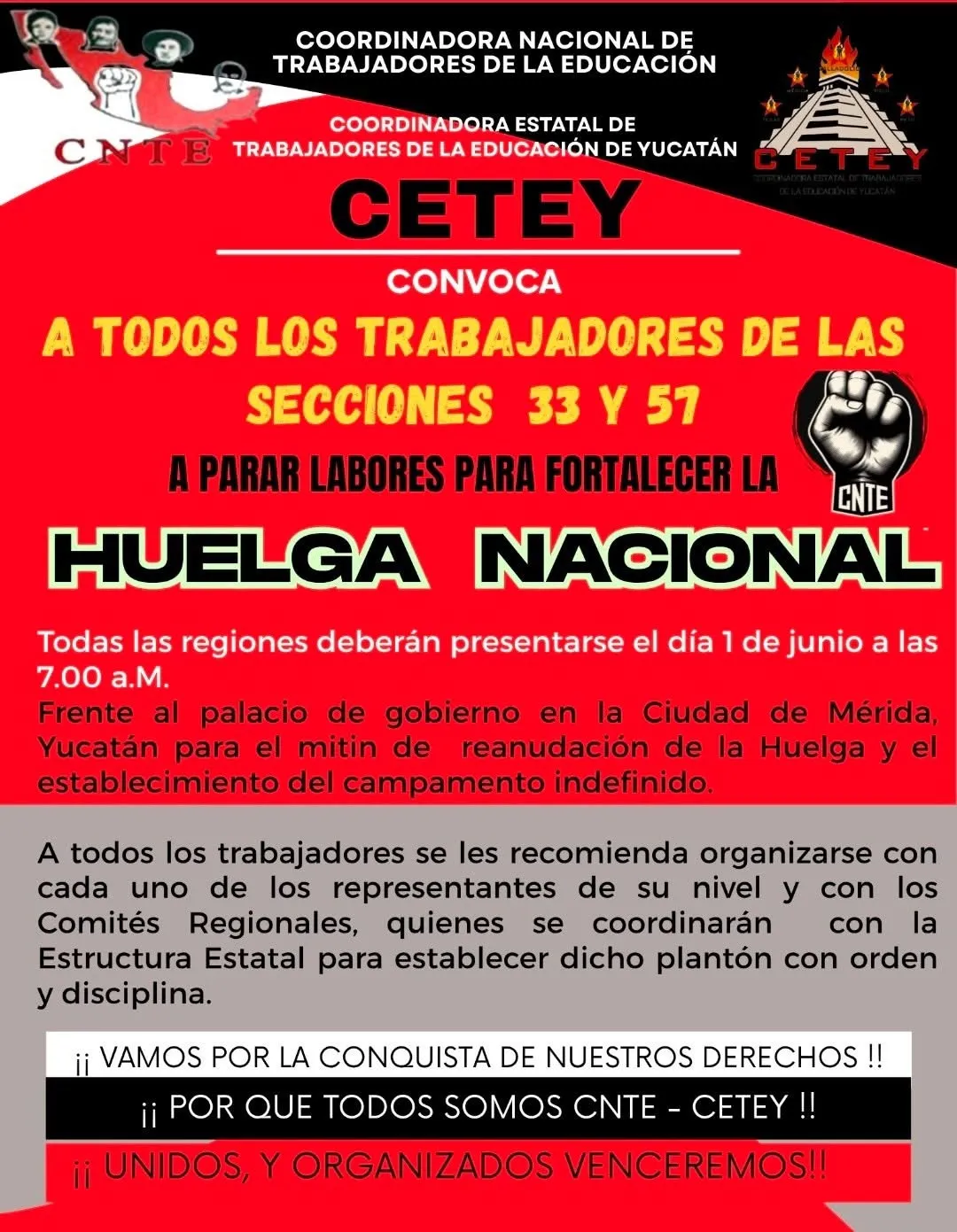 Maestros llaman a huelga y protesta masiva en Palacio de Gobierno
