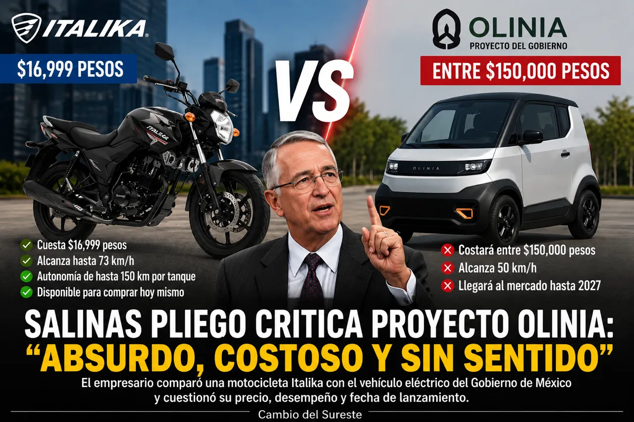 Ricardo Salinas Pliego arremete contra proyecto automotriz Olinia y lo compara con motocicleta Italika